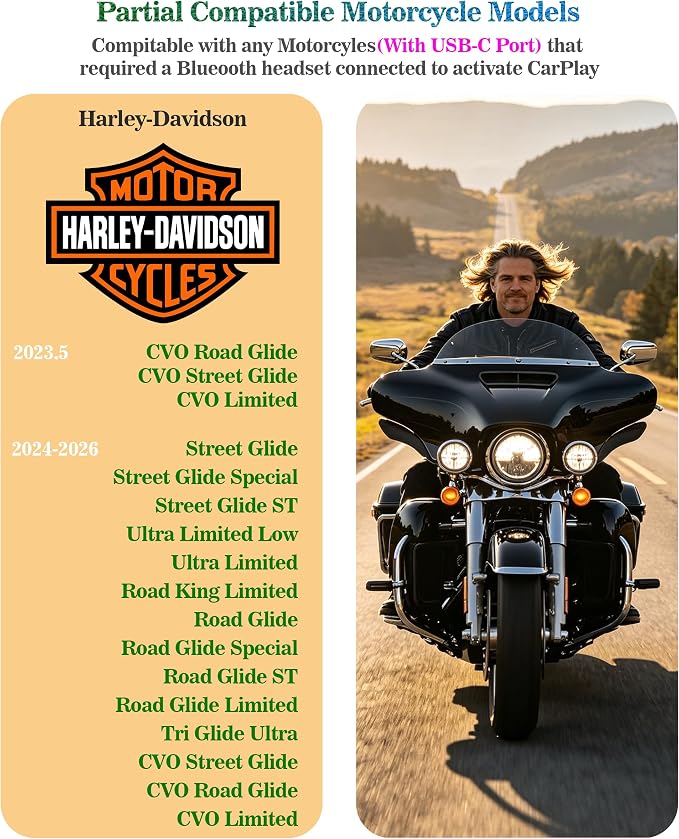 2-in-1 Bluetooth Headset Bypass Activation Cable for Motorcycle | Custom-Engineered for Street Glide 2024-2026 with Skyline OS, Enable CarPlay without Headset, 6", Black,C to C Support Charge