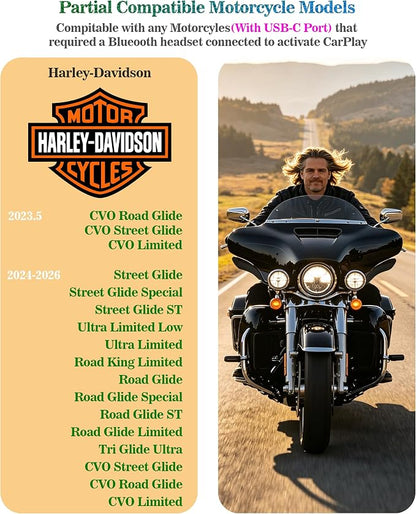 2-in-1 Bluetooth Headset Bypass Activation Cable for Motorcycle | Custom-Engineered for Street Glide 2024-2026 with Skyline OS, Enable CarPlay without Headset, 6", Black,C to C Support Charge