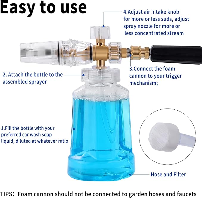 Foam Cannon for Pressure Washer, FENGPAI Foam Cannon with 1/4 Inch Quick Connector, Soap Dispenser for Car Washing with Adjustable Thick Foam