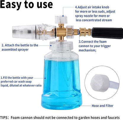 Foam Cannon for Pressure Washer, FENGPAI Foam Cannon with 1/4 Inch Quick Connector, Soap Dispenser for Car Washing with Adjustable Thick Foam