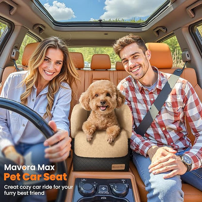 Portable Small Dog Seat for Car, Luxury Center Console Dog Car Seat Booster with Safety Tethers, Anti-Collapse Pet Travel Carseat for SUV, Truck (Black/Brown)