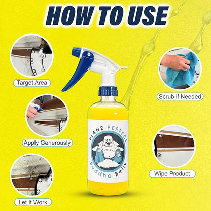 Plane Perfect Buddha Belly Oil & Grease Cleaner - Heavy Duty Aviation Grade Citrus Degreaser Spray - Multi Surface Cleaner for Automotive Engine, Aircraft, Car, Truck & RV | 16oz