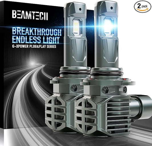 BEAMTECH 9006 Bulbs, HB-4 Fog Light, G-XPower Chips 500% Brighter Plug and Play, Pack of 2