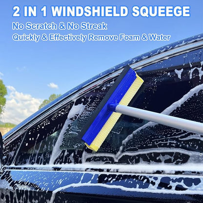 62'' Car Wash Brush Kit - Mitt, Mop, Sponge & Long Handle, Scratch-Free Chenille Replacement Head, Wheel Tire Brush, Car Detailing Kit for Cars, RV, Truck