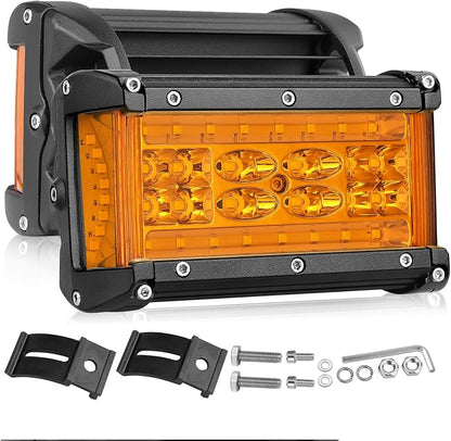 Side Shooter LED Light Bars, Muto-Beam 2PCS 5Inch Quad Row Amber Light Pods LED Fog Light Off Road Driving Lighting Spot Flood Combo Lights Work Light for Truck UTV ATV UTV Pickup SUV Boat Tractor