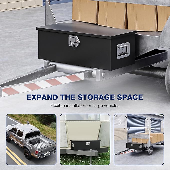 Yizosh 30 Inch Steel Heavy Duty Truck Bed Tool Box, Trailer Tongue Tool Box with Lock and Keys, Tool Box for Storage, Utility Trailer Tool Box for Truck, Pickup, RV, Trailer