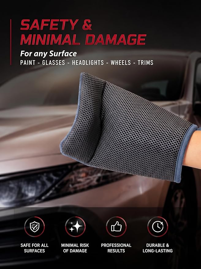 TAKAVU Auto Detailing Clay Mitt 1 Pack 9.7x6.3 inches, Magic Clay Bar Mitt Premium Mesh and Microfiber for Remove Dirts Mud Grime, Car Cleaning Detail Glass Wheel Windshield (Grey)