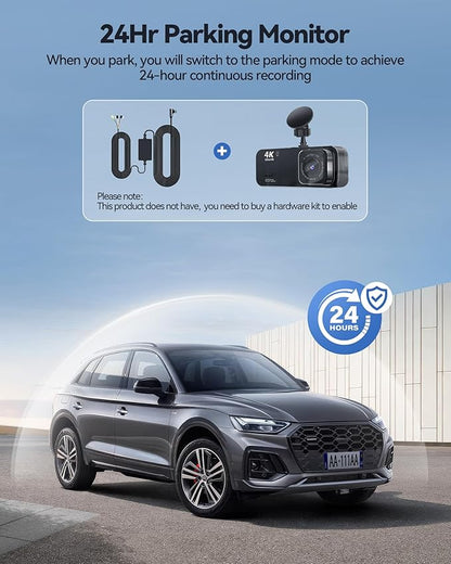Dash Camera for Cars, 4K Dash Cam Front and Rear with 5G WiFi, Free Card Included, Loop Recording, Night Vision, 170°Wide Angle, G-Sensor, 24H Parking Mode