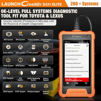 LAUNCH Creader Elite Bi-Directional OBD2 Scanner for Toyota Lexus, 2026 Full System Diagnostic Scan Tool, All Reset Service Code Reader, Battery Registration,AUTO VIN,Lifetime Free Update
