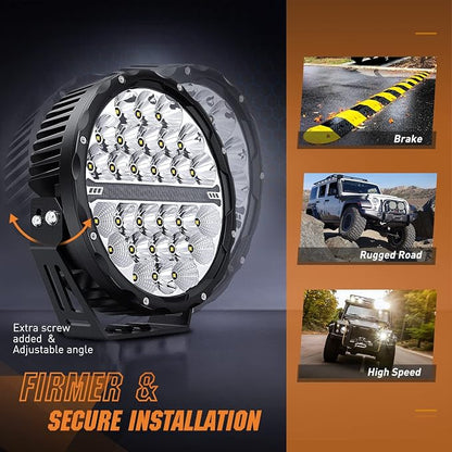 Nilight 9 Inch Round Offroad LED Driving Lights with DRL 2PCS 140W 15560LM IP68 Spot Flood Combo Work Light with 12AWG DT Connector Wiring Harness Kit for 4x4 Jeep Truck ATV UTV SUV, 5 Year Warranty