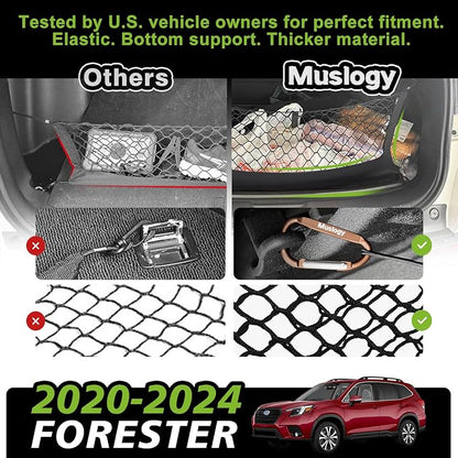 Muslogy Truck Bed Cargo Net Trunk Netting Compatible with 2020-2024 Subaru Forester Accessories, Pickup Cargo Organizer SUV Sedan Storage Net w/Heavy Duty Carabiners