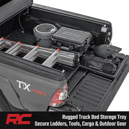 Rough Country Slide-Out Truck Bed Cargo Tray - Mid-Size Bed Organizer for 5' & Shorter Beds, Heavy-Duty Polyethylene, UV-Protected, Easy Tailgate Access