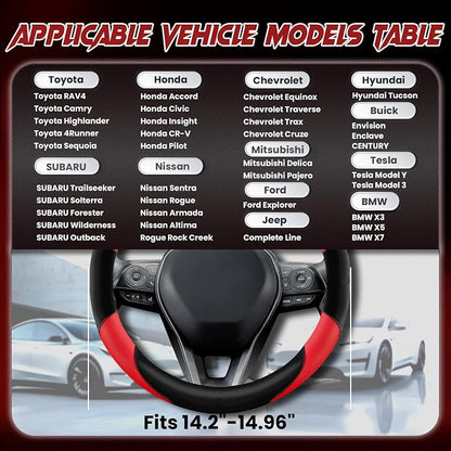 Soft Leather Steering Wheel Cover with Breathable Design and Anti-Slip Grip, Specially Designed for 14.5-15.2 inch Circular Steering Wheels