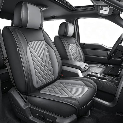 IKABEVEM for Ford F150 2009-2024 2025 2026 Seat Covers & F250 F350 F450 2017-2025 2026 Seat Cushion Cover with Faux Leather(Full Set,Black&Grey)