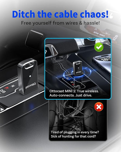 OTTOCAST Mini Edge, 2 in 1 Wireless Carplay Adapter & Wireless Android Auto Adapter for Apple iPhone Samsung or other AndroidPhone, USB Bluetooth Car Accessories for OEM Wired Carplay/Android Auto Car