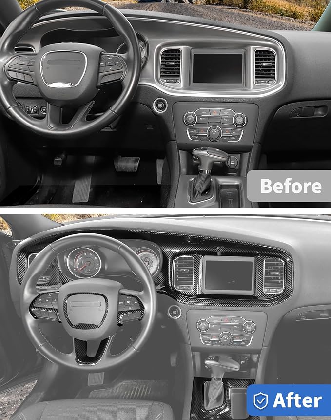 for Dodge Charger 2015+ Central Control Interior Cover Trim Kit, 10pcs Carbon Fiber Central Control Dash & Gear Shift Panel Decor Cover Trim Set Interior Accessories