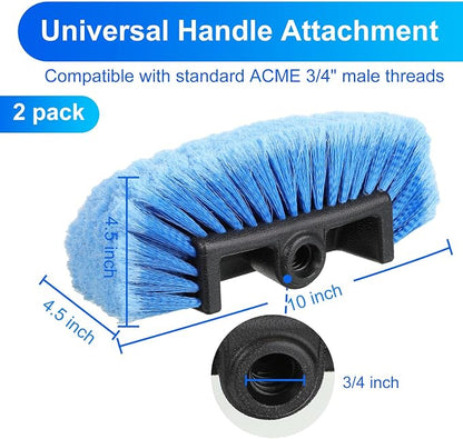 Tanlade 2 Pcs Car Wash Brush Head with Soft Detailing Bristle Flow Through Car Cleaning Brush Exterior Wash Equipment for Auto Truck RV Boat Camper(10 Inch,Blue)