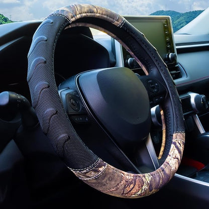 Mossy Oak Steering Wheel Cover with Comfort Grip; Heavy Duty 600D Oxford Material with Mossy Oak Break-up Country Camouflage; Fits Sedans Compact SUVs Mini Vans with Steering Wheel Size 14.5" to 15"