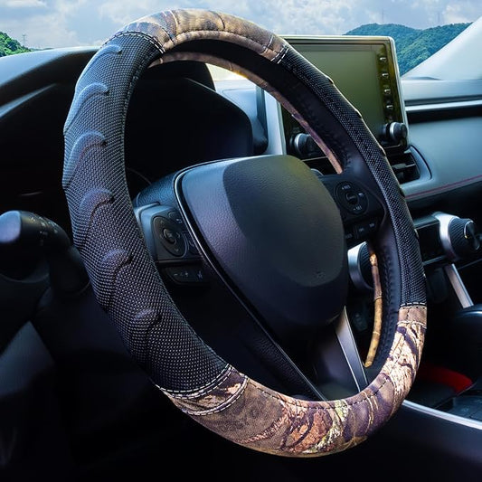 Mossy Oak Steering Wheel Cover with Comfort Grip; Heavy Duty 600D Oxford Material with Mossy Oak Break-up Country Camouflage; Fits Sedans Compact SUVs Mini Vans with Steering Wheel Size 14.5" to 15"