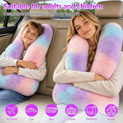 Swemos Travel Pillow, Car Pillow for Kids & Adults - Ergonomic Travel Pillows Sleeping Aid for Neck & Body Support, Car Travel Essentials Pillow on Road Trips-Gray (Gradient Color)