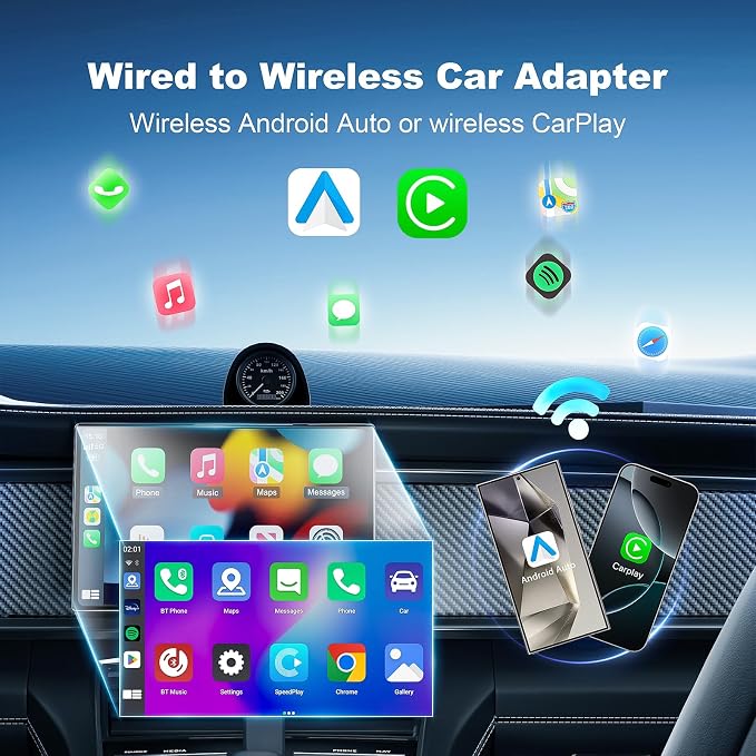 Updated 2 in 1 Mini Android Auto and Wireless CarPlay Adapter Convert Factory Wired to Wireless Dongle, Compact Size USB CarPlay Wireless Stick AAndroid Auto Adapter for iOS 12+/Android, No Delay