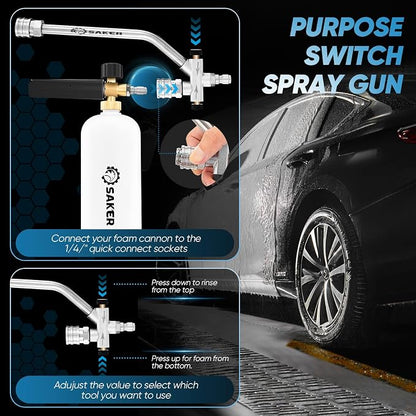 Saker Foam Cannon Dual Connector Accessory, Dual-Purpose Switch Spray Gun,Foam Cannon for Pressure Washer for Car Washing and Cleaning