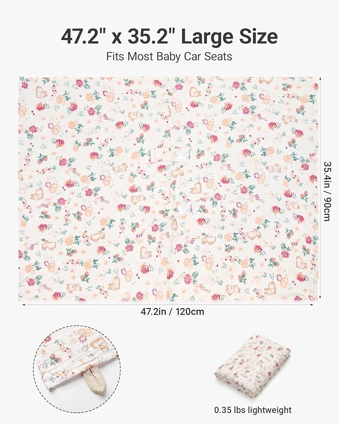 Metplus 100% Muslin Car Seat Cover Baby & Nursing Cover, Soft Breathable Infant Carseat Canopy for Summer, Stroller & Carrier Sunshade for Boys Girls (Cute Rabbit)