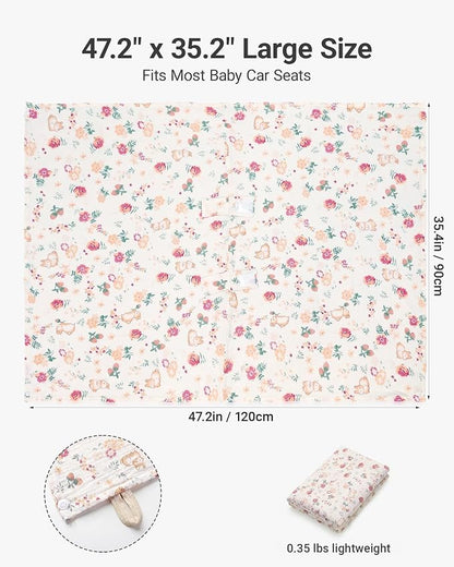 Metplus 100% Muslin Car Seat Cover Baby & Nursing Cover, Soft Breathable Infant Carseat Canopy for Summer, Stroller & Carrier Sunshade for Boys Girls (Cute Rabbit)