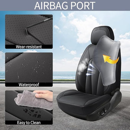 Car Seat Covers,5 Seats Automotive Seat Covers,Breathable Car Seat Protector Waterproof Leather Car Seat Covers for SUV, Sedans and Trucks，Luxury Full Wrapping Edge Seat Covers,Black