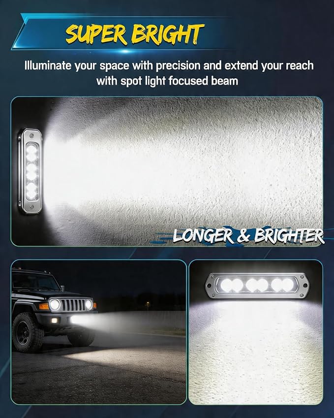 Flush Mount LED Pods LED Work Light Bumper Grill Mount Backup Reverse Light | Flush Mount Led Fog Light with Wiring Harness Kit Spot Beam Driving Backup Fog Lamp Off Road Light for Truck UTV ATV 4x4 Car