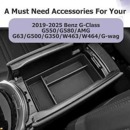 LUWU Center Console Organizer Compatible with 2019-2025 Benz G-Class G550/G580/AMG G63/G500/G350/W463/W464/G-wagen Accessories Armrest Console Storage Box Insert Tray ABS Material Coin Container Black