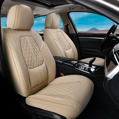 Coverado Seat Covers, Car Front Seat Covers with Backrest, Nappa Leather Car Seat Protectors,Waterproof &Breathable,Anti-Slip Automotive Seat Cushion, Universal Fit for Most Vehicles,2Pcs Beige