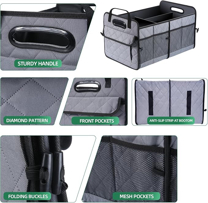 AOPHY Car Trunk Organizer, 75L Large Capacity Waterproof Auto Storage with Non-Slip Bottom Strips, Collapsible Cargo Organizer for Suv, Truck, Sedan, Portable Car Accessories for Women Men(Grey)