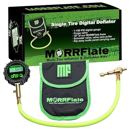 MORRFlate Single Tire Deflator | Rapid Air Deflator with 1-150 PSI Digital Gauge | Includes Purge Valve, 16 Inch Hose, and Rip Away Molle Panel Carrying Case