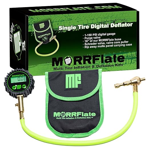 MORRFlate Single Tire Deflator | Rapid Air Deflator with 1-150 PSI Digital Gauge | Includes Purge Valve, 16 Inch Hose, and Rip Away Molle Panel Carrying Case