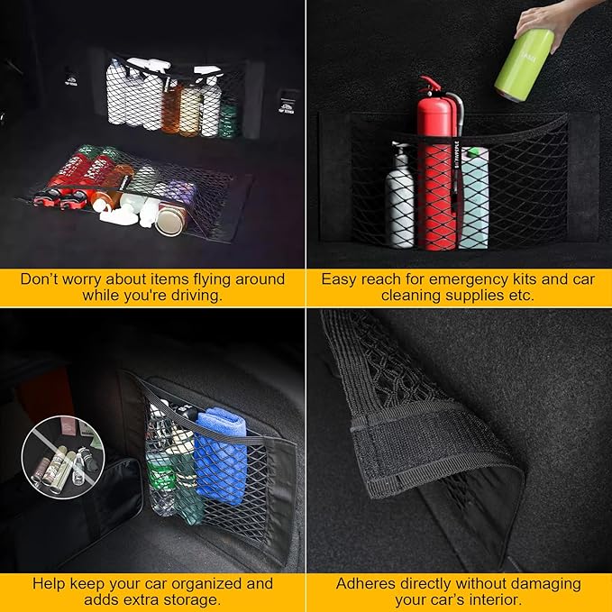 PIFOOG 4Pcs Universal Car Storage Net Pockets Stretchable Automotive Mesh Pouch Nets Bag Organizer Stickers Netting for Auto SUV Trunk Back Seat RV Camper