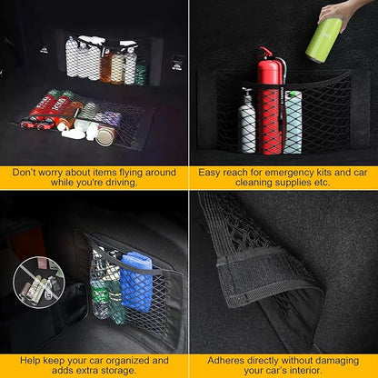 PIFOOG 4Pcs Universal Car Storage Net Pockets Stretchable Automotive Mesh Pouch Nets Bag Organizer Stickers Netting for Auto SUV Trunk Back Seat RV Camper