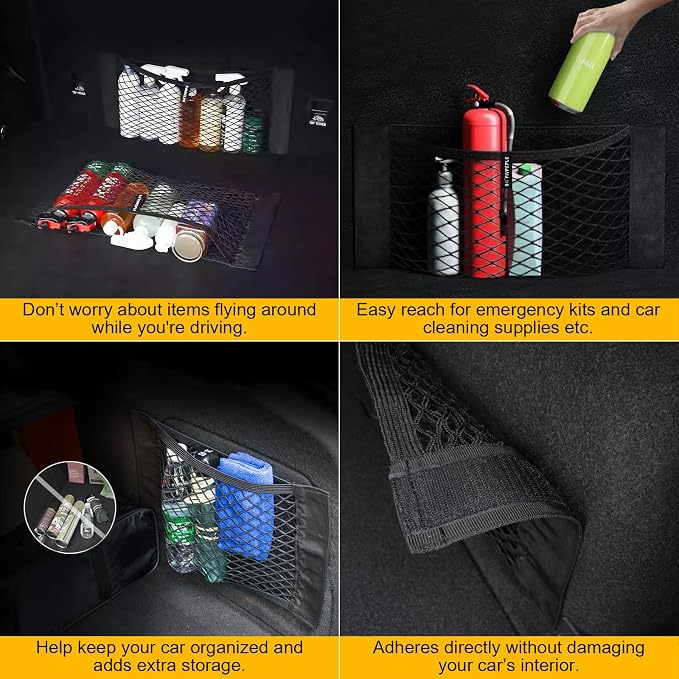 PIFOOG 4Pcs Car Net Pocket Elastic Small Mesh Cargo Storage Nets Bag Organizer Wall Sticker Pouch Netting Universal for Vehicle SUV Trunk Seat RV Camper
