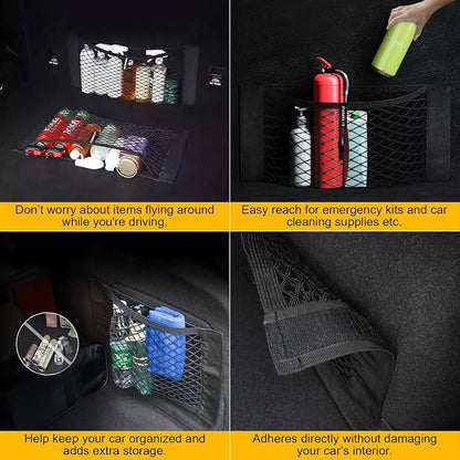 PIFOOG 4Pcs Car Net Pocket Elastic Small Mesh Cargo Storage Nets Bag Organizer Wall Sticker Pouch Netting Universal for Vehicle SUV Trunk Seat RV Camper