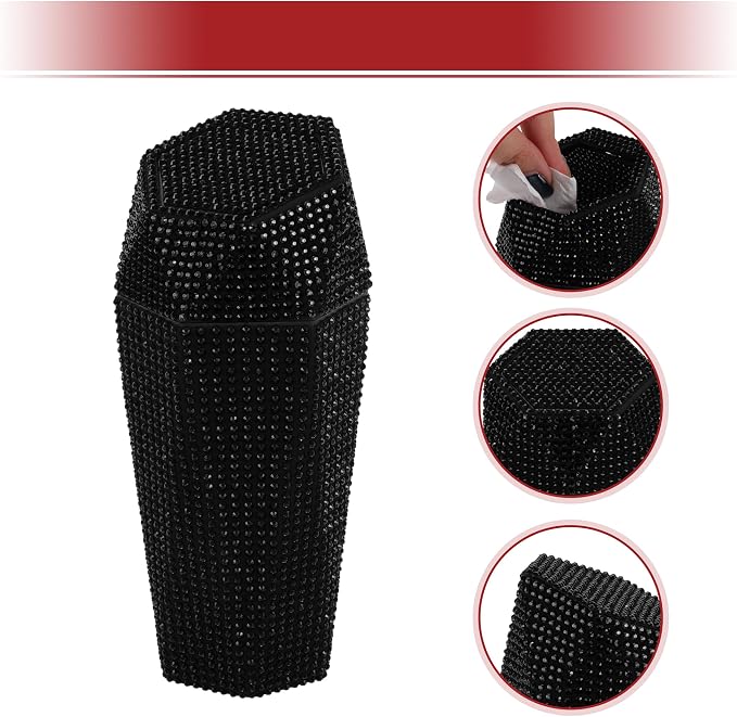 ACROPIX Car Trash Can Trash Bin Rhinestones Portable 3.5" Length 3.1" Width 7.9" Height Black Rhinestone Plastic