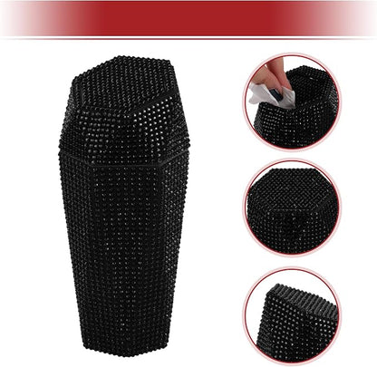 ACROPIX Car Trash Can Trash Bin Rhinestones Portable 3.5" Length 3.1" Width 7.9" Height Black Rhinestone Plastic