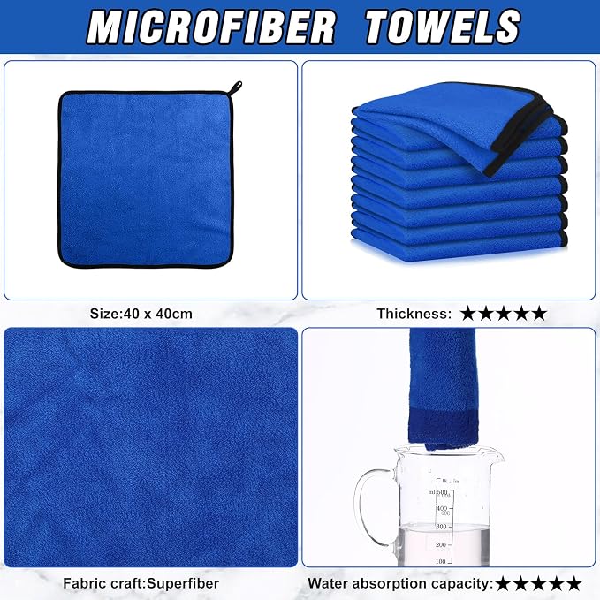 Tallew 80 Pcs Blue Microfiber Towels: 16"x16" Microfiber Drying Towels Bulk Micro Fiber Car Cleaning Cloth for Cars Drying Washing Polishing Cleaning Household Supplies