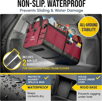 XL Trunk Organizer 3-Section for SUV, Truck, Sedan, Van – Modular L-Shape Car Storage Box, Collapsible Auto Cargo Organizer with Dividers – Cherry