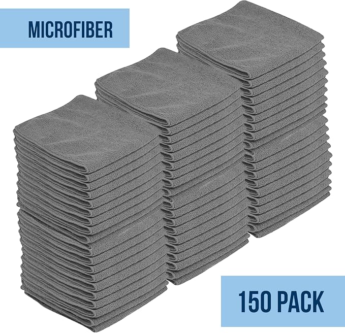 GREEN LIFESTYLE Microfiber Cleaning Cloth 11.5" x 11.5" 150 Pack - Edgeless Microfiber Towels for Cars, Cleaning Rags, Lint Free Car Microfiber Towel, Reusable Cleaning Cloths for House, Garage (Grey)