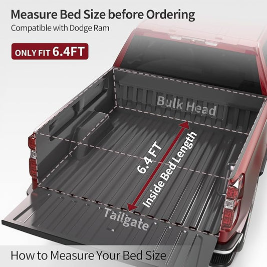 OEDRO Soft Roll Up Truck Bed Tonneau Cover Compatible with Dodge Ram 1500 New Body Style 2019-2026 6.4 ft Bed Without Rambox