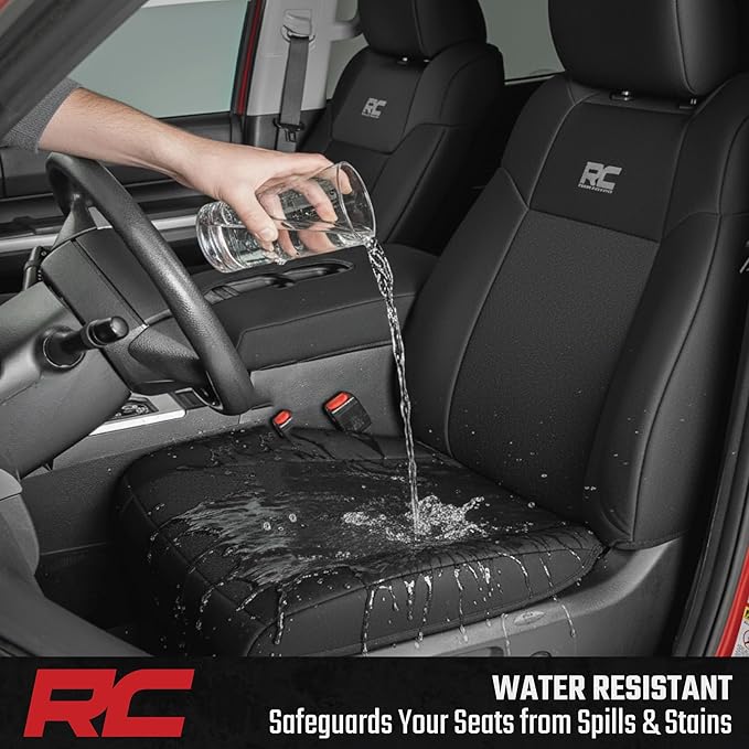 Rough Country Neoprene Seat Covers for Dodge Ram (2019-2024) - UV & Water Resistant, Foam Padded Truck Seat Covers - Full Set, Black, Front & Rear