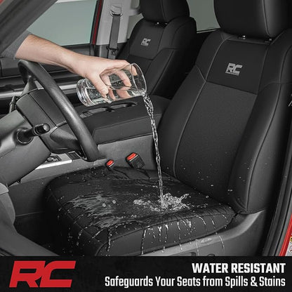 Rough Country Neoprene Seat Covers for Dodge Ram (2019-2024) - UV & Water Resistant, Foam Padded Truck Seat Covers - Full Set, Black, Front & Rear