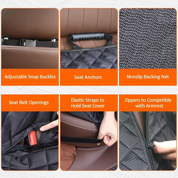Dog Car Seat Cover for Back Seat, Waterproof Non-Slip Car Seat Covers Protector Scratchproof, Pet Bench Seat Covers for Cars, Trucks, Large Sedan, Large SUV (56" W*52" L)