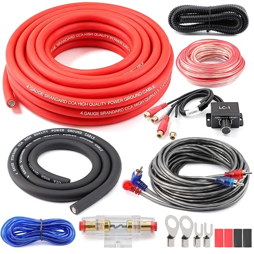 4 Gauge Amp Wiring Kit 1200W Complete Amplifier Installation Kit with Bass Control Knob for Car Audio Subwoofer System
