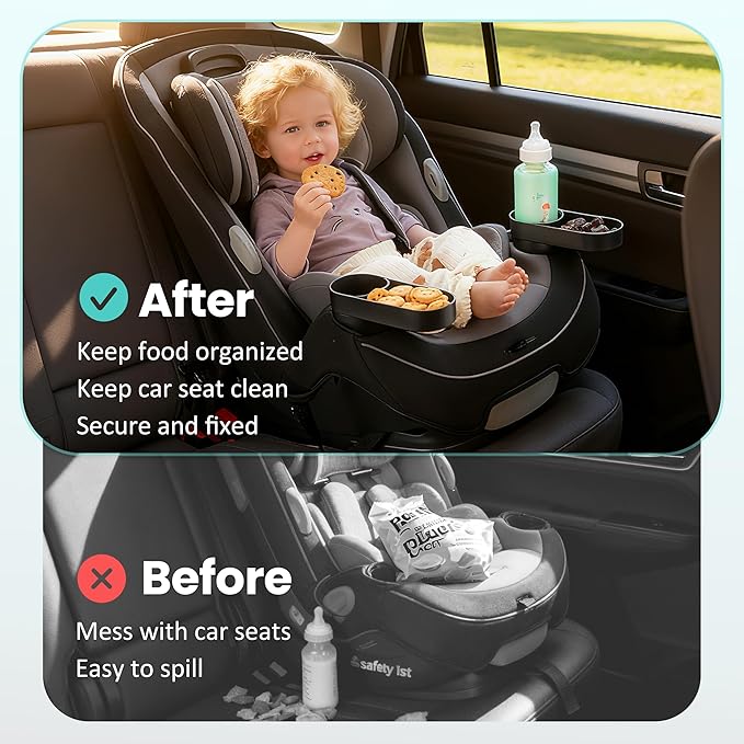2-Packs Car Seat Snack Tray with Cup Holder for Safety 1st EverFit & Grow and Go | Maxi-COSI Pria | Cosco All-in-One Car Seat, Car Seat Cup Holder Accessory, Dishwasher Safe, Black (Model C6577&C6474)